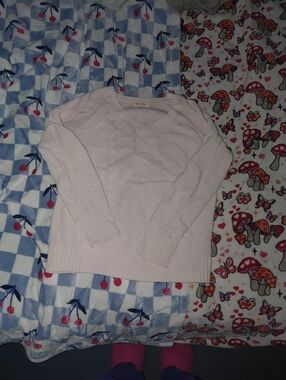 Light Pink Cable Knit V-Neck Sweater